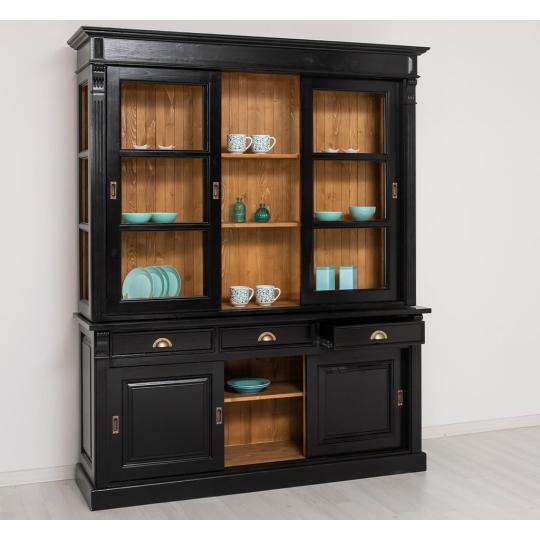 fekete vintage vitrines szekreny mediterran klasszikus rusztikus cottage angol butor rusztikus talaloszekreny uveges nappali.jpg
